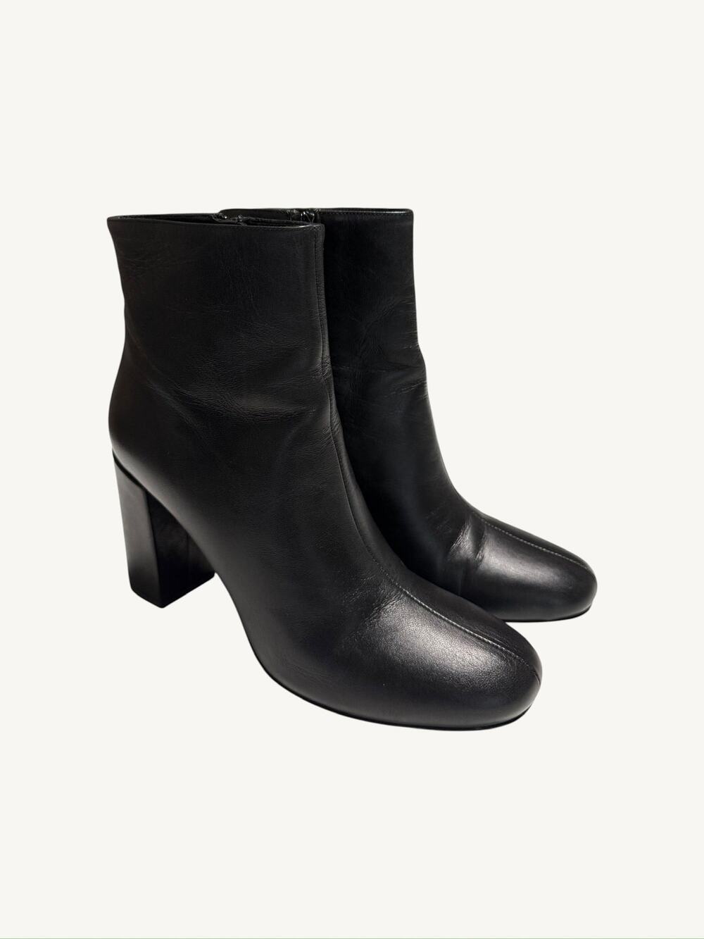 Saint Laurent Paris Lou 95 Center Seam Black Calfskin Leather Ankle Boots 37.5